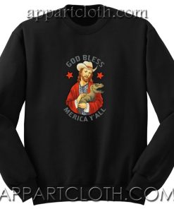 Jesus in a Cowboy Hat Holding a Baby Raptor Unisex Sweatshirts