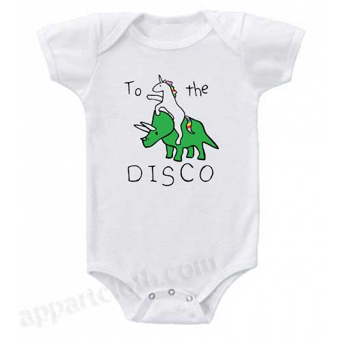 To The Disco Unicorn Riding Triceratops Funny Baby Onesie