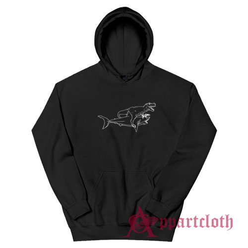 A T-Rex Riding A Shark With Guns Hoodie