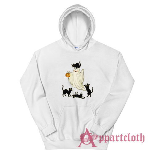 Vintage Halloween Ghost with Black Cats Hoodie