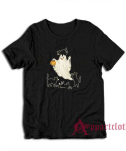 Vintage Halloween Ghost with Black Cats T-Shirt