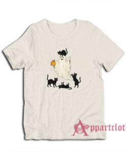 Vintage Halloween Ghost with Black Cats T-Shirt