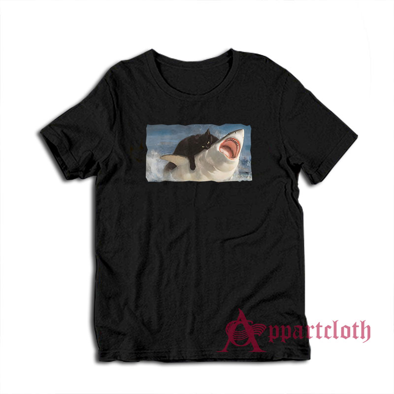 Cat Biting Shark T-Shirt