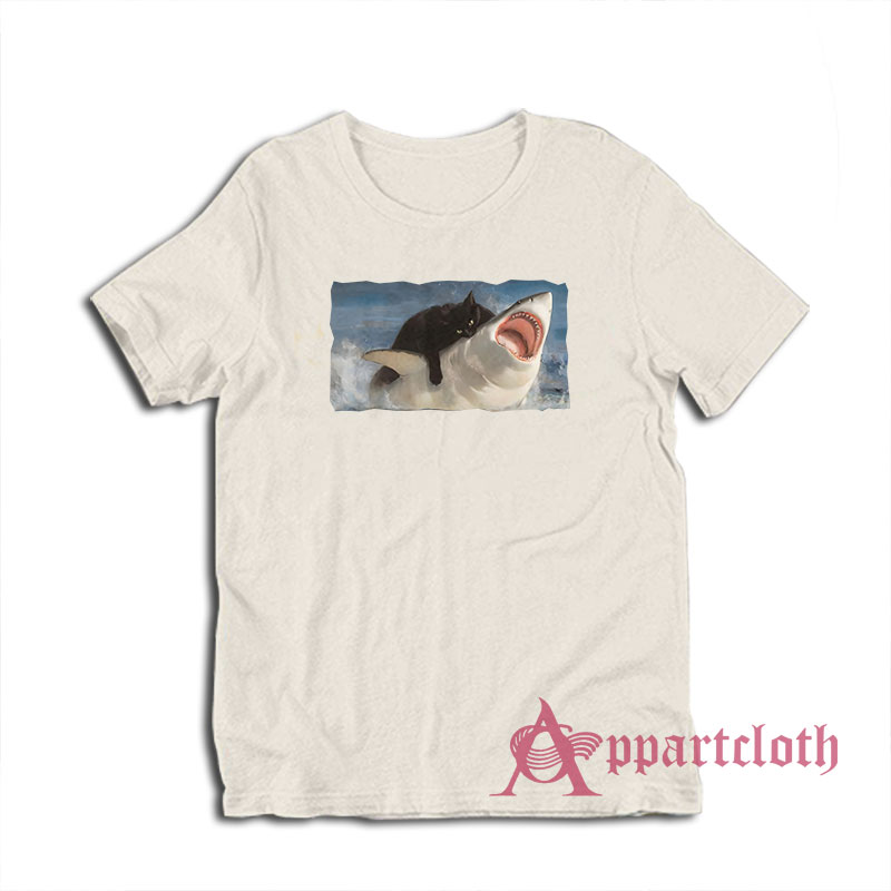 Cat Biting Shark T-Shirt