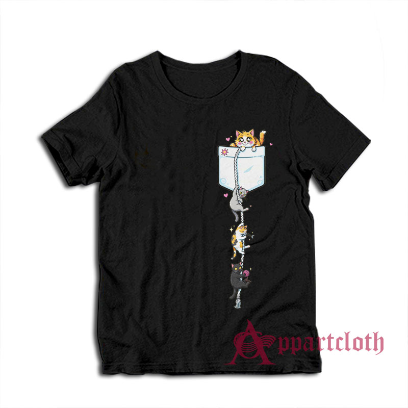Cats Climbing Rope from Pocket T-Shirt
