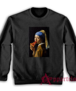 Girl With A Pearl Earring Eating Pizza Sweatshirt