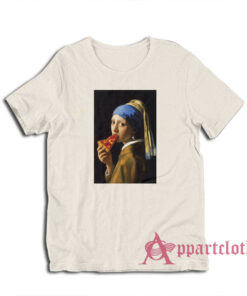 Girl With A Pearl Earring Eating Pizza T-Shirt