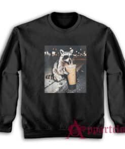 Raccoon Drinking Iced Coffee Retro Sweatshirt