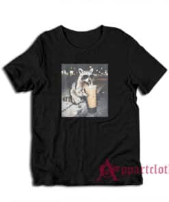 Raccoon Drinking Iced Coffee Retro T-Shirt