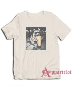 Raccoon Drinking Iced Coffee Retro T-Shirt