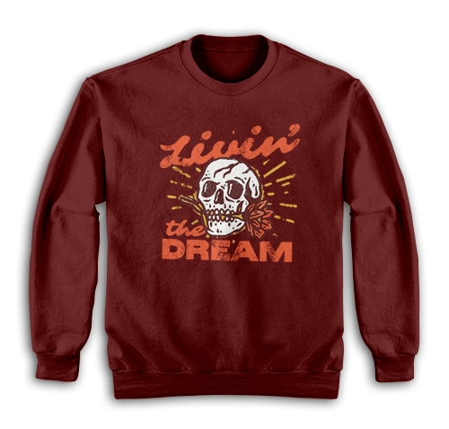 Livin' The Dream Vintage Distressed Skull Sweatshirt