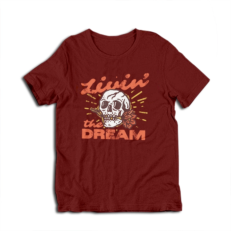 Livin' The Dream Vintage Distressed Skull T-Shirt