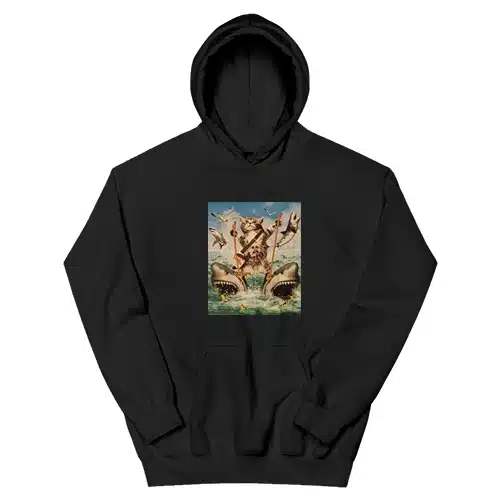 Cat Riding Sharks Hoodie