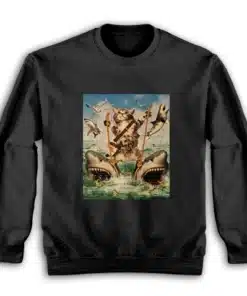 Cat Riding Sharks Sweatshirt
