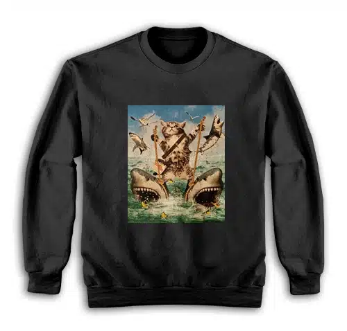 Cat Riding Sharks Sweatshirt