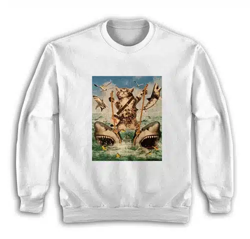 Cat Riding Sharks Sweatshirt