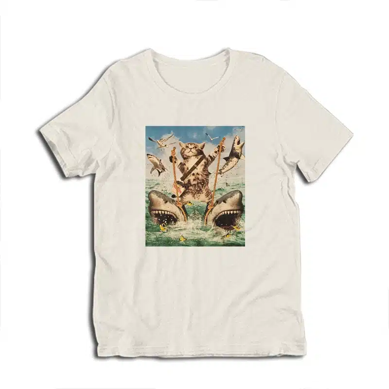 Cat Riding Sharks T-Shirt
